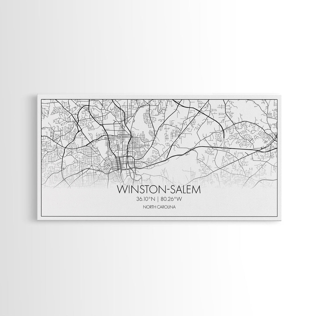 Winston Salem City Map, North Carolina Art, Map Print, Modern Wall Art, Wall Art, Canvas Art, Modern Office Art, Room Décor For Teens