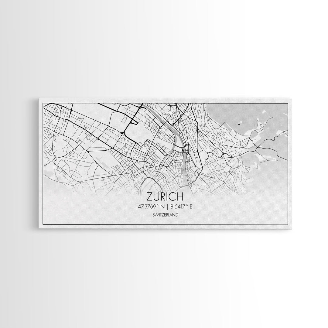 Zurich City Map, Switzerland Art, Map Print, Modern Wall Art, Wall Art, Canvas Art, Home Office Art, Newlywed Gift, Landscape Art Print