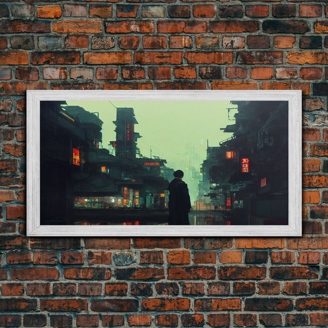 Japanese Style Cyberpunk City, Futuristic Cyberpunk Art, Framed Canvas Print, Ready To Hang Wall Art, Framed Wall Art, Hard Boiled