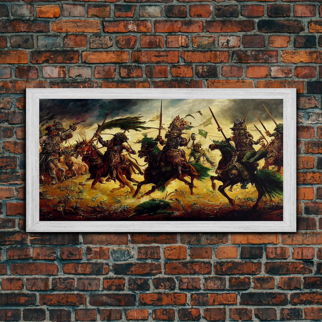 Depiction Of An Ancient Battle, Cool Office Mancave Decor, Wall Decor, Ready To Hang Framed Canvas Print, Oversize Wall Art