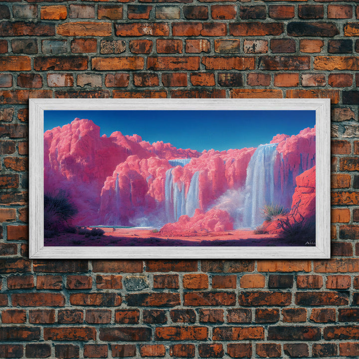 Psychedelic Pink Waterfall Art, Wall Decor, Ready To Hang Framed Canvas Print, Oversize Wall Art