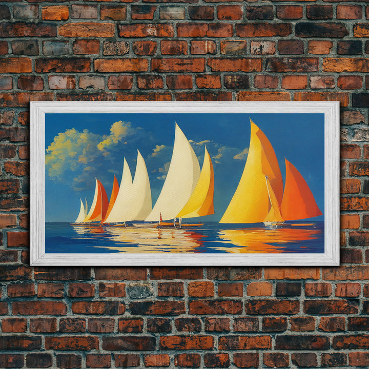 Art Deco Sailboats, Sailing Art, Sailing on the open sea, Wall Decor, Ready To Hang Framed Canvas Print, Oversize Wall Art