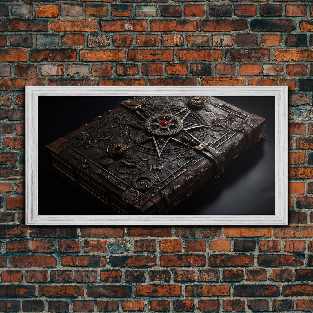 A Book Of Spells Framed Canvas Print, Halloween Wall Art, Halloween Decor, Canvas Wall Art With Frame, Spellbook Art