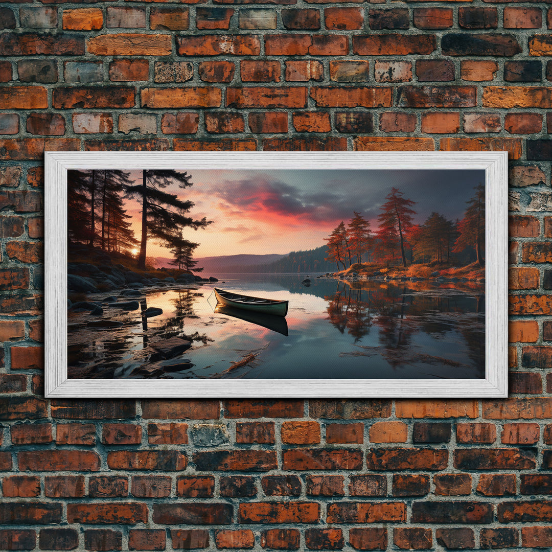 Pacific Northwest Photography Print, Beautiful Lake With Canoe In The Fall, Framed Canvas Print, Photography Decor, Fall Decor