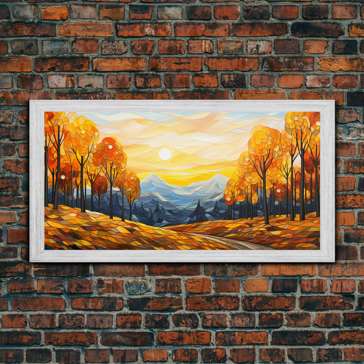 Fall Trees, Autumn Wall Art, Abstract Nature Painting, Sunset Art, College Dorm Decor, Camper Wall Decor, Canvas Wall Art, Panoramic Art