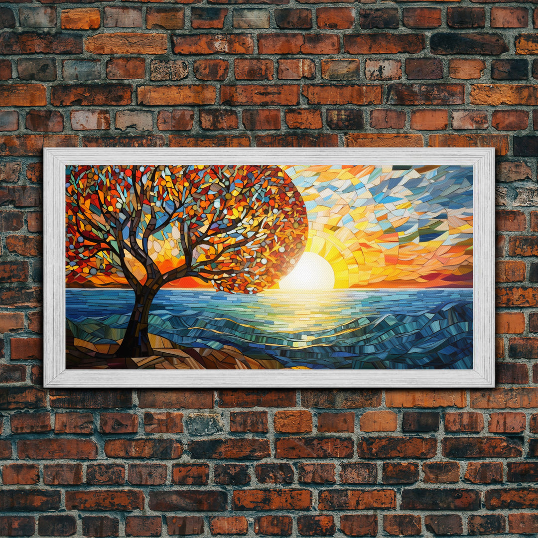 Mosaic Wall Art, Abstract Wall Art, Nature Wall Print, Sunset Art, Canvas Print, Wall Hanging, Panoramic Art, Kitchen Wall Art, Gift Ideas