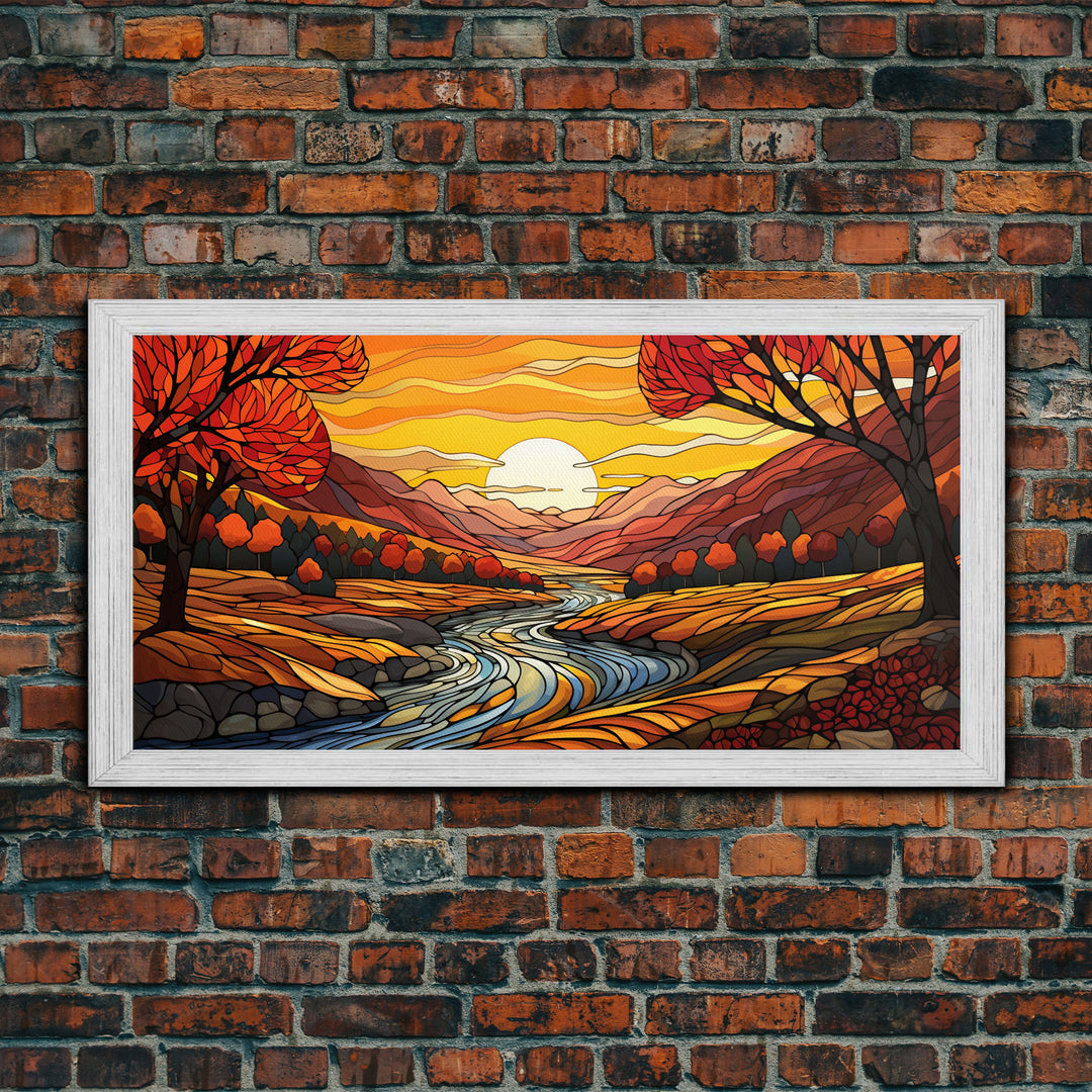 Fall Wall Art, Abstract Wall Print, Sunset Art, River Art, Canvas Print, Wall Hanging, Panoramic Art, Nature Lover Gift, Above Bed Decor