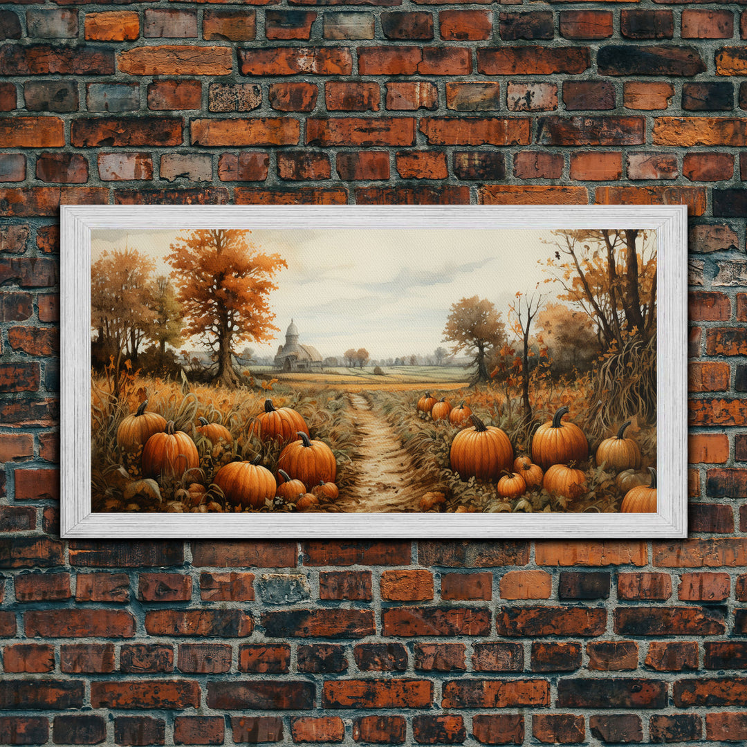 Pumpkin Decor, Nature Wall Art, Fall Wall Art, Canvas Print, Wall Hanging, Panoramic Art, Rustic Wall Art, Office Decor, Teacher Gift