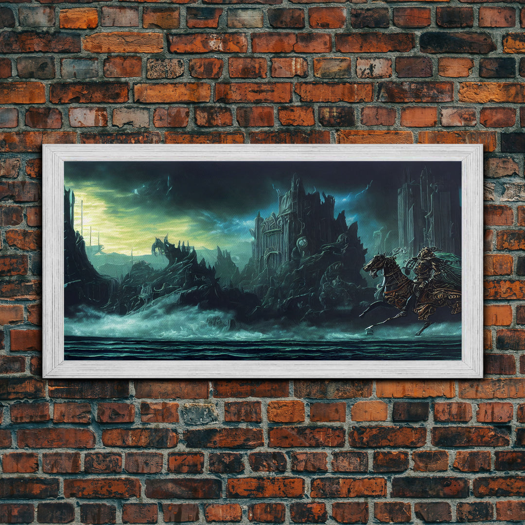 The black knight rides, Cosmic horror scifi art, framed canvas print, ready to hang framed wall art