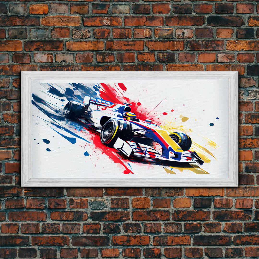 Formula 1 Race Car Graffiti Art, Framed Canvas Print, Wall Art, Mancave Art, F1 Splatter Art