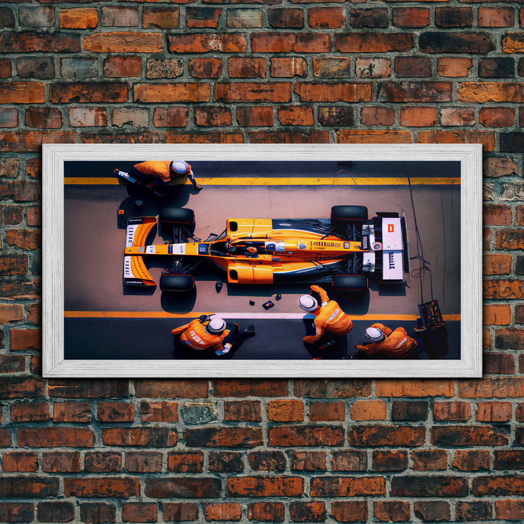 Formula 1 canvas wall art, Car racing art, F1 Pit Stop framed canvas print, Racing car gift Formula 1 wall decor poster