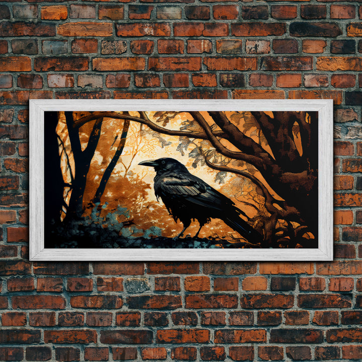 Raven Print, Antique Bird Painting, Framed Canvas Print,Black Crow Art, Wall Art Decor, Black Raven, bird nature print, bird lovers gift