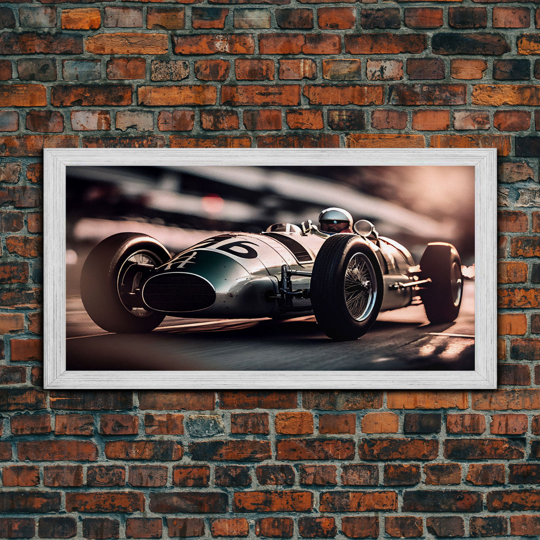 Vintage Race car art, racing art, framed canvas print, old style F1