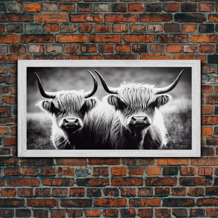 Highland Cow, Highland Cow Print, Canvas, Living Room Wall Art, Farmhouse Decor, Framed Canvas Print