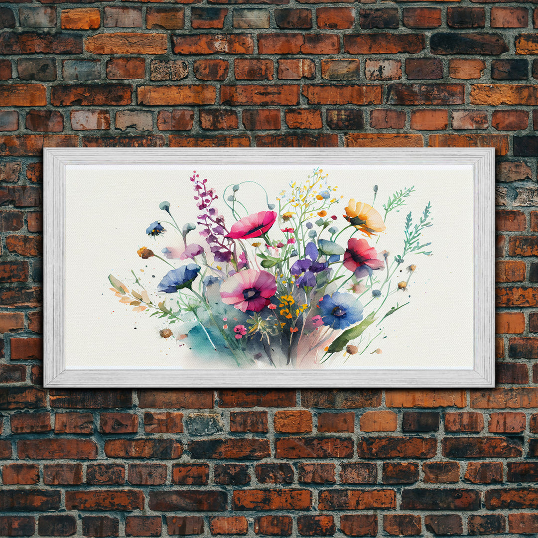 Wildflowers, Watercolor Floral Print, Framed Canvas Art, Beautiful watercolor flower art