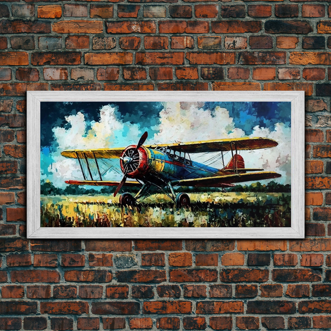 Aeroplane Art, Antique Airplane Painting Canvas Print, Framed Canvas Art, Above Sofa Art, Gift for RC Plane Pilot, Retro Plane Art