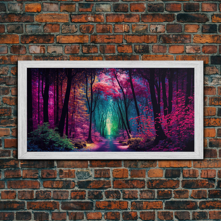 The Secret Grove, Fantasy Art, Pop Art Forest Landscape, Framed Canvas Print, Colorful Forest Painting, Living Room Art