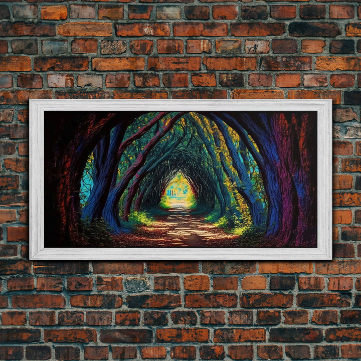 The Path through The Trees, Fantasy Art, Framed Canvas Print, RPG concept Art, Magical glowing forest