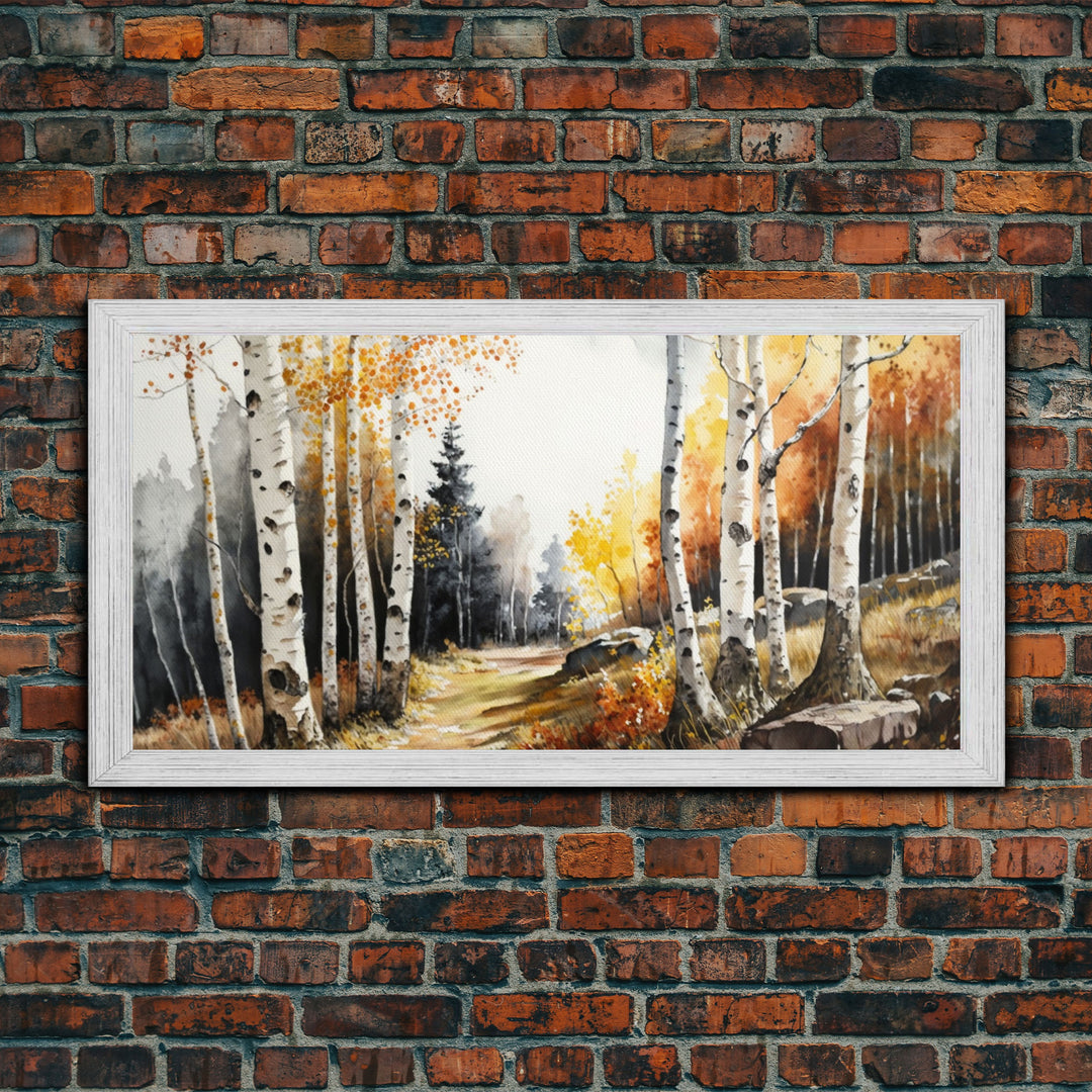 Watercolor Birch Trees Painting Canvas Print, Yellow Birch Forest, Birch Tree Art, Birch Tree Painting, Fall Decor, Birch Tree Wall Art