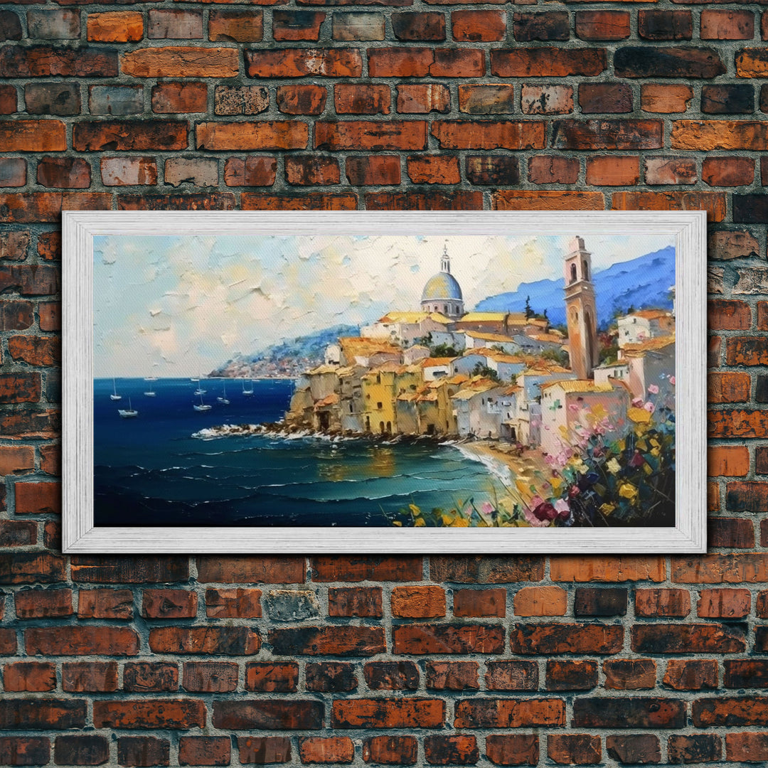 Italian Villa Art, Wall Art Prints, Amalfi Coast, Italy Art, Seascape Wall Art, Framed Canvas Print, Kitchen Wall Art, Wall Decor Art