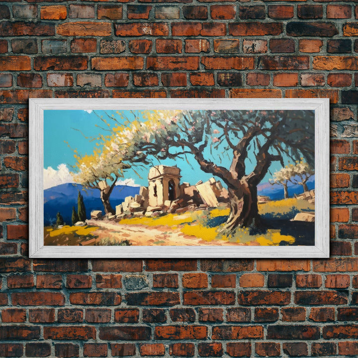 Ancient Roman Ruins, Framed Canvas Print, Old World Art, Olive Tree Amongst The Ruins, Living Room Decor