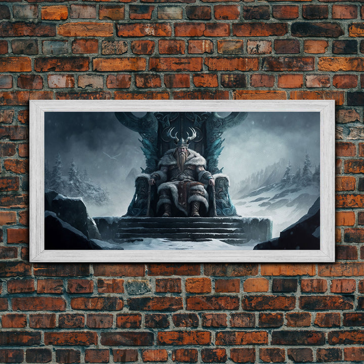 Odin Surveying The Realms on Hlidskjalf The High Seat, Norse Mythology Art, Framed Canvas Print