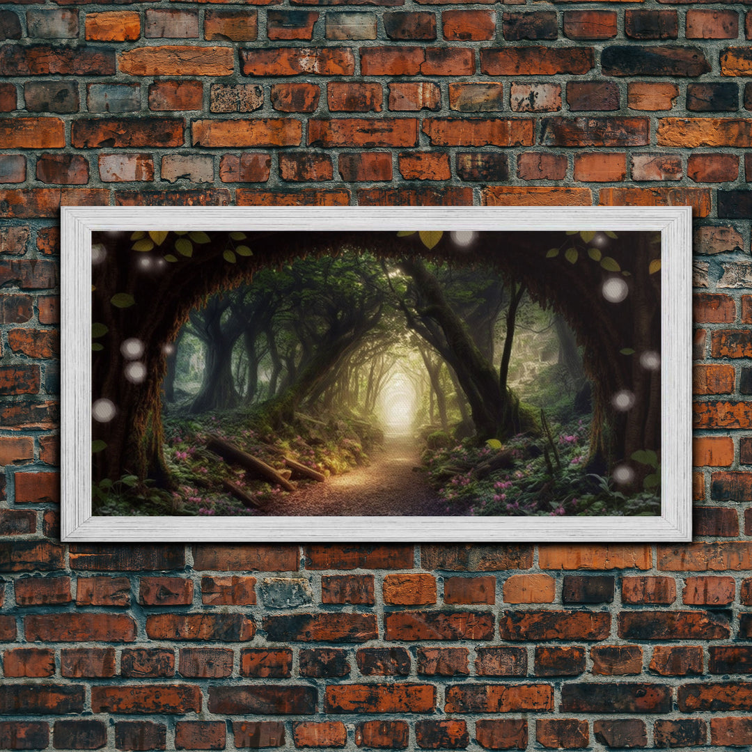 Path Through A Magical Enchanted Fairy Forest, Fantasy Art, Framed Canvas Print, Enchanted Forest Fantasy Art