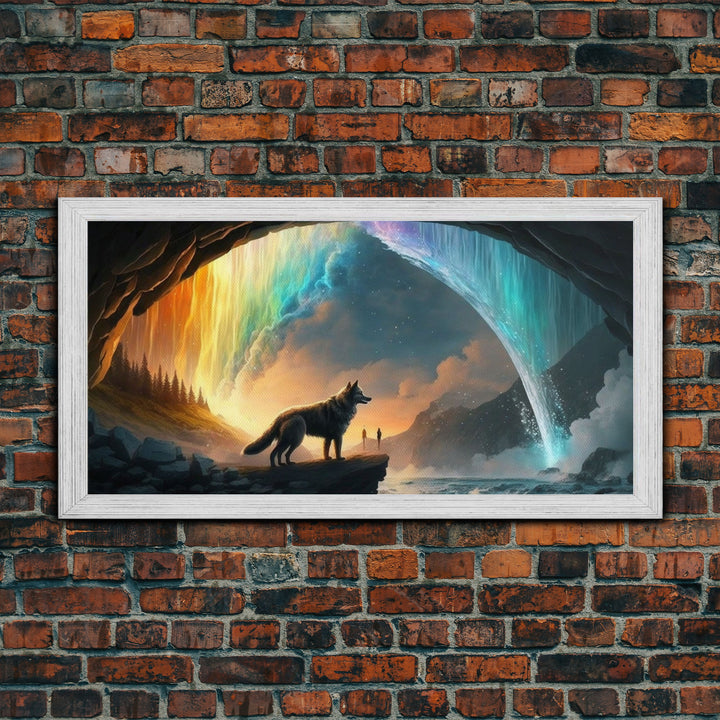 Fenrir, Mythological Wolf, With Bifrost. Norse Mythology Fantasy Art, Framed Canvas Print, Nordic Art