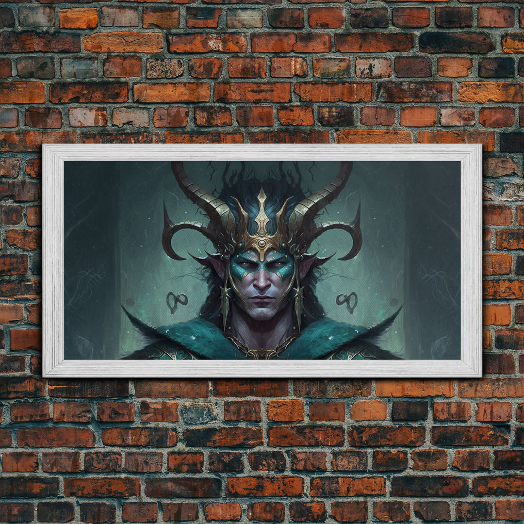 Aesthetic Loki the Trickster God, Norse Mythology, Framed Canvas Print, Extra Large Art, Fantasy Decor, Pastel Aesthetic Art