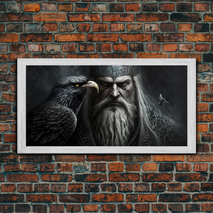 Portrait of Odin King of the Gods, Ruler of Asgard, Framed Canvas Print, Norse Mythology Pop Art, Fantasy Art