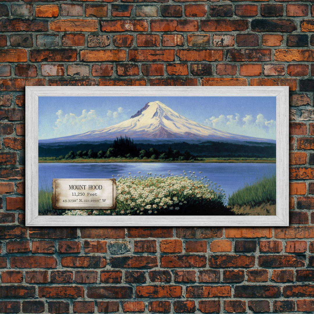 Mount Hood, Oregon Mountains, Travel Poster Wall Art, Framed Canvas Print, American Mountains, Mountain Landscape Painting