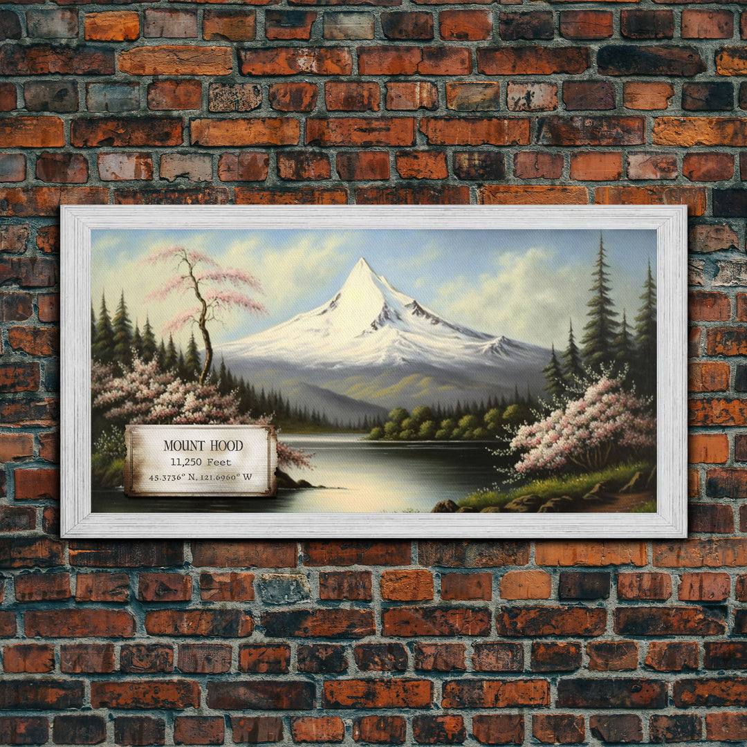 Mount Hood, Oregon Mountains, Travel Poster Wall Art, Framed Canvas Print, American Mountains, Mountain Landscape Painting