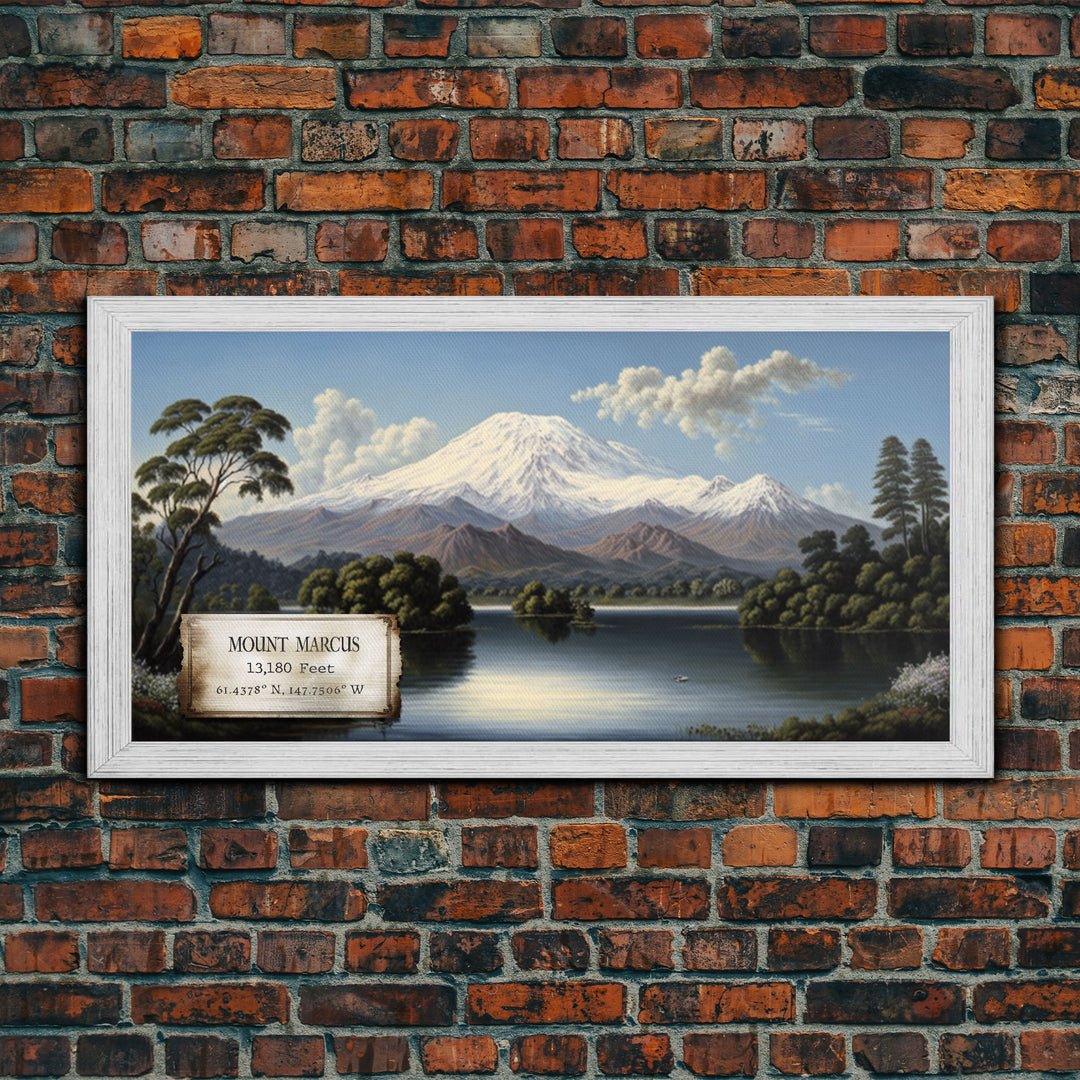 Mount Marcus Baker, Mountains of Alaska, Travel Poster Wall Art, Framed Canvas Print, American Mountains, Mountain Landscape Painting