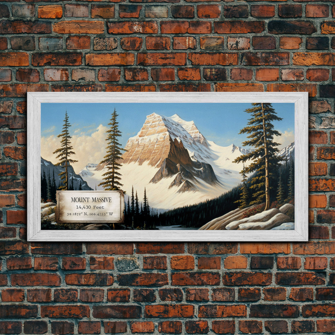 Mount Massive, Rocky Mountains, Travel Poster Wall Art, Framed Canvas Print, American Mountains, Mountain Landscape Painting