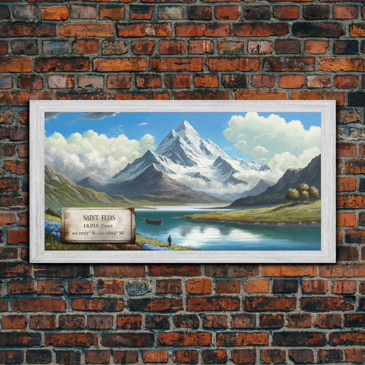 Mount Saint Elias, Yukon Mountains, Travel Poster Wall Art, Framed Canvas Print, American Mountains, Mountain Landscape Painting