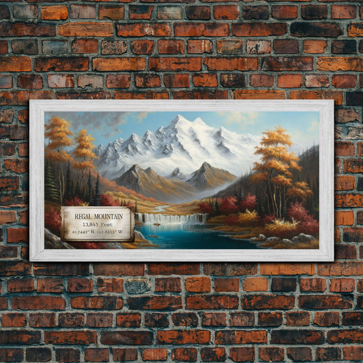 Regal Mountain, Travel Poster Wall Art, Framed Canvas Print, American Mountains, Mountain Landscape Painting, Wrangell Mountains Alaska