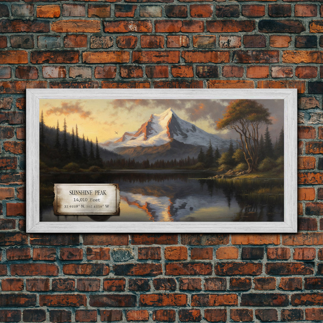 Sunshine Peak, Travel Poster Wall Art, Framed Canvas Print, American Mountains, Mountain Landscape Painting, Mountains of Colorado