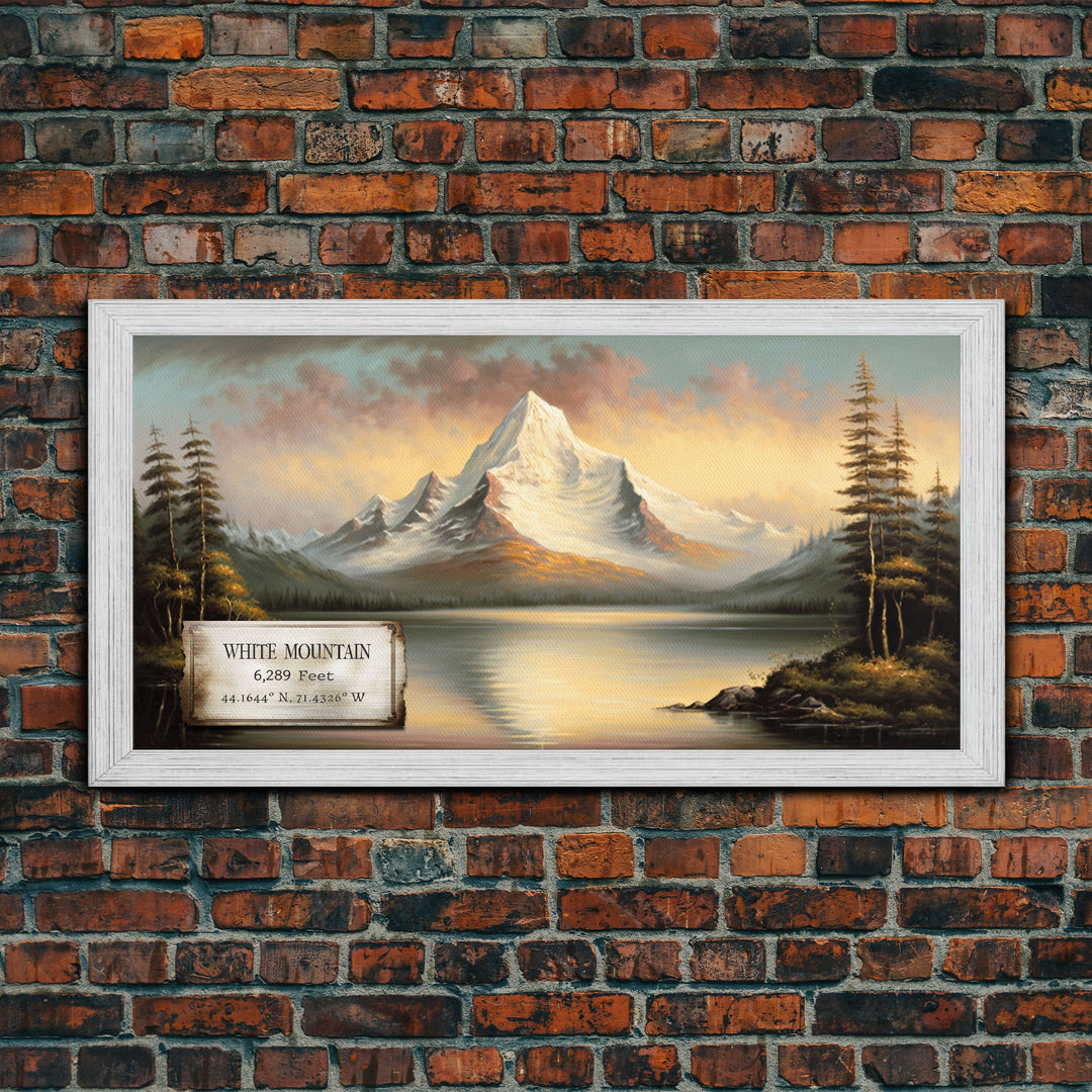 White Mountain, Travel Poster Wall Art, Framed Canvas Print, American Mountains, Mountain Landscape Painting, Mountains of New Hampshire