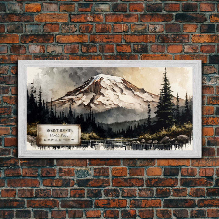 Mount Rainier, Travel Poster Wall Art, Framed Canvas Print, American Mountains, Mountain Landscape Painting