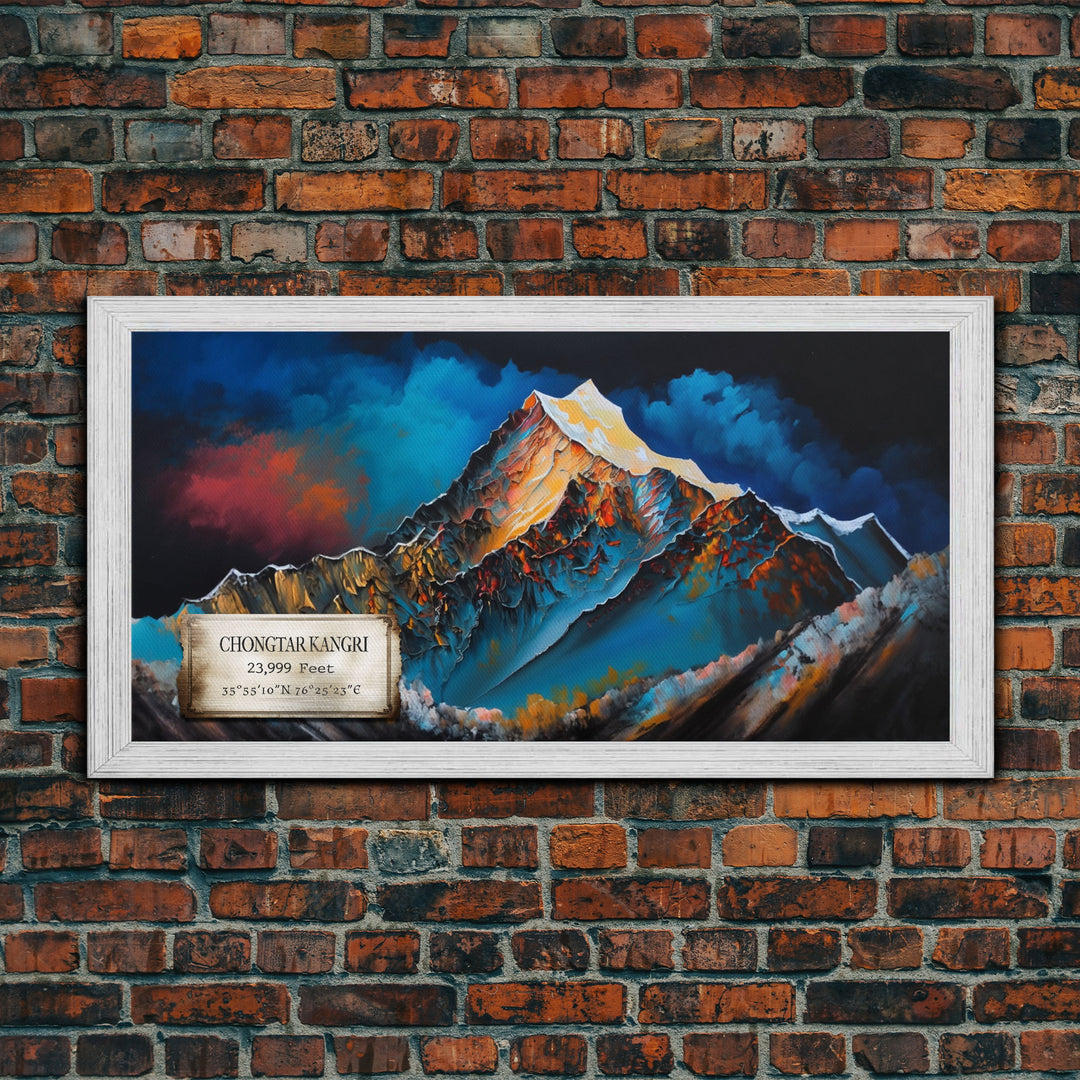 Chongtar Kangri, Travel Poster Wall Art, Framed Canvas Print, Mountain Art, Mountain Landscape Painting