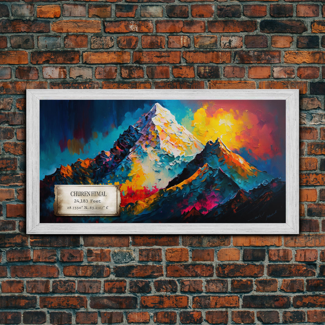 Churen Himal, Travel Poster Wall Art, Framed Canvas Print, Mountain Art, Mountain Landscape Painting