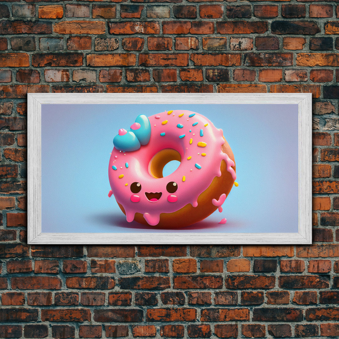 Kawaii Donut Art, Framed Canvas Print, Cute Kawaii Art, Anime Style Wall Art