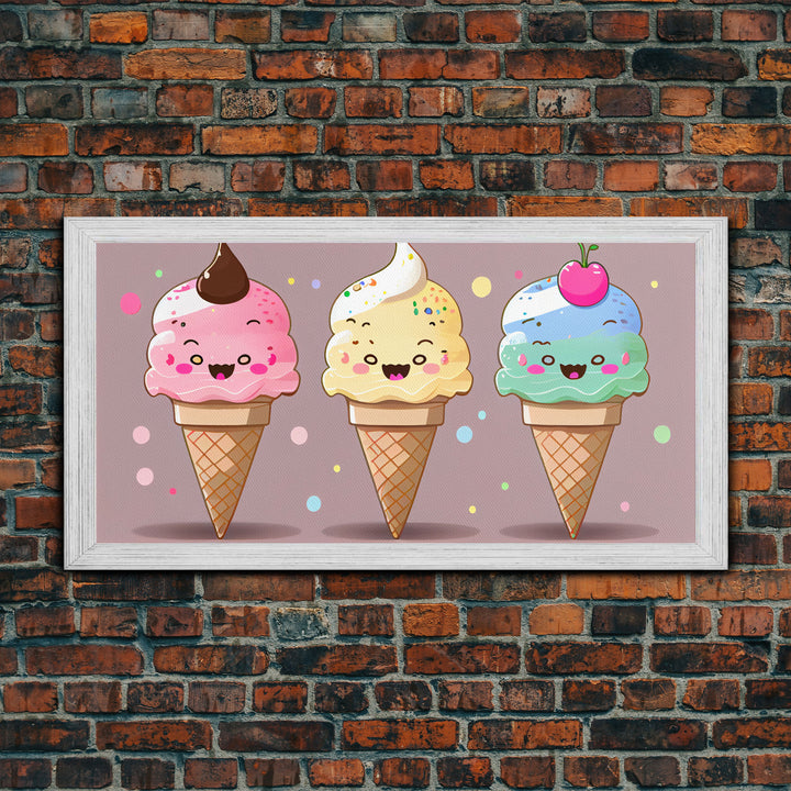 Ice Cream Wall Art, Framed Canvas Print, Cute Kawaii Art, Anime Style Wall Art, Ice Cream Parlor Art, Ice Cream Shop