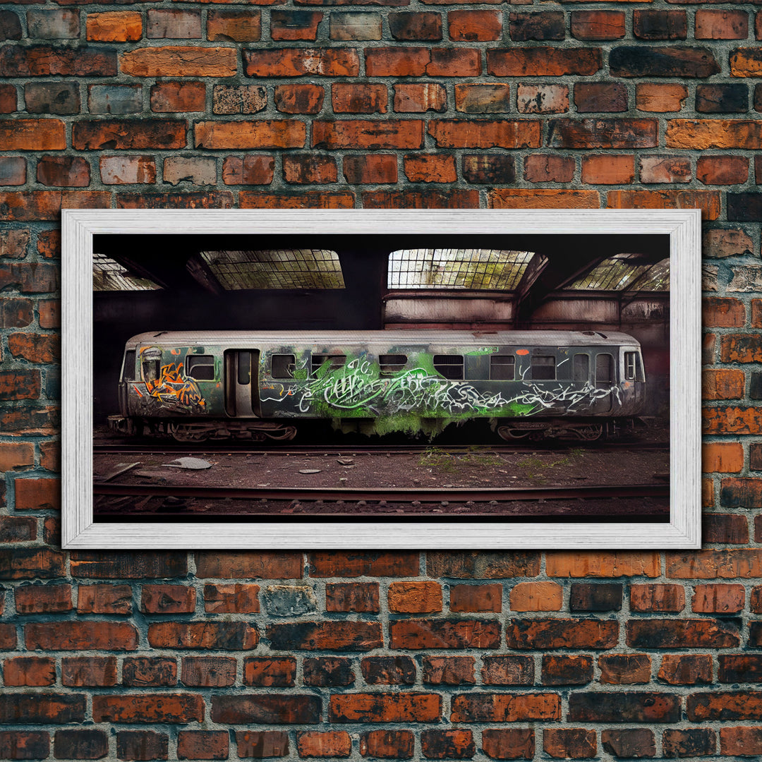 Urban Decay - Graffiti Train Car - Cool Wall Art -Framed Canvas Print - Unique Wall Decor - Framed Art - Subway Car With Graffiti