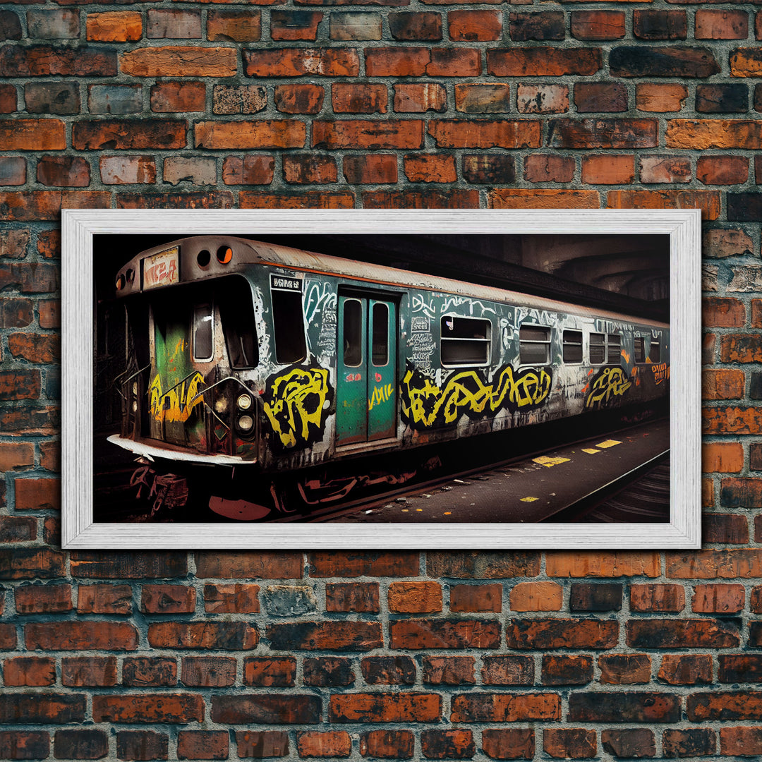 Graffiti Subway Car - Cool Wall Art -Framed Canvas Print - Unique Wall Decor - Framed Art - Train Car With Graffiti