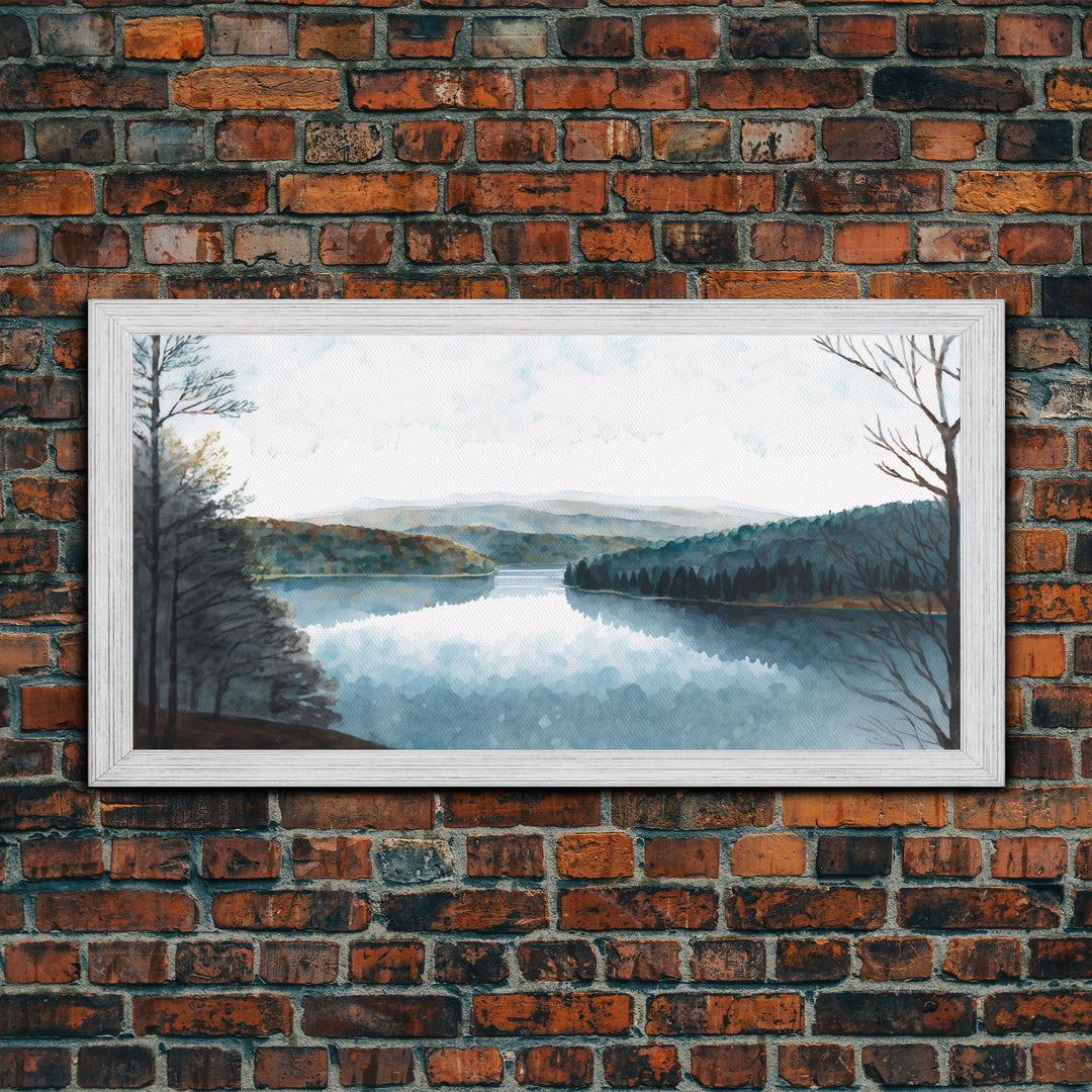 Blue Lake Art | Framed Canvas Print | Blue Lake Painting | Lake House Decor | Guest Room Landscape Painting | Detroit Lake Painting