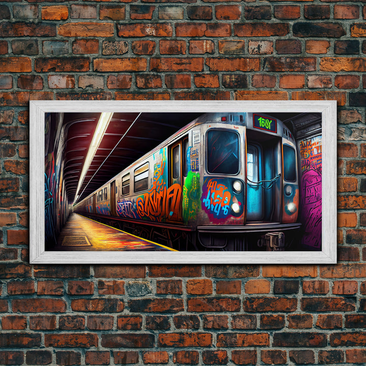 Urban Decay Wall Art - Graffiti Covered Subway Train - 1970s NYC Art - Framed Canvas Print - Original Art - Dystopian Urban Decay