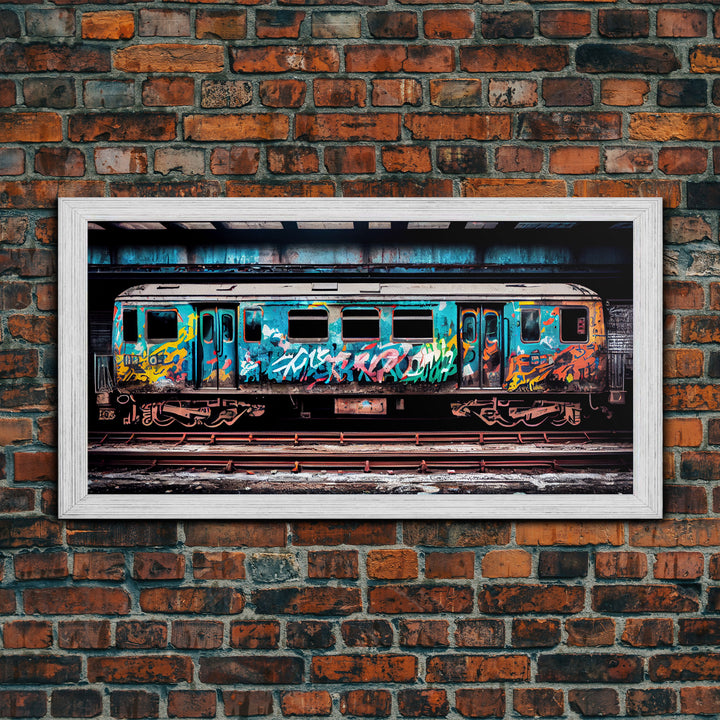 Urban Decay Wall Art - Graffiti Covered Subway Train - 1970s NYC Art - Framed Canvas Print - Original Art - Dystopian Urban Decay