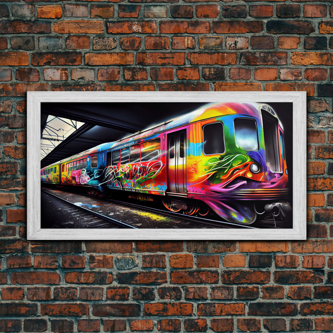 Subway car graffiti art, wall decor, train box car, ready to hang canvas print wall art, rainbow train wall art