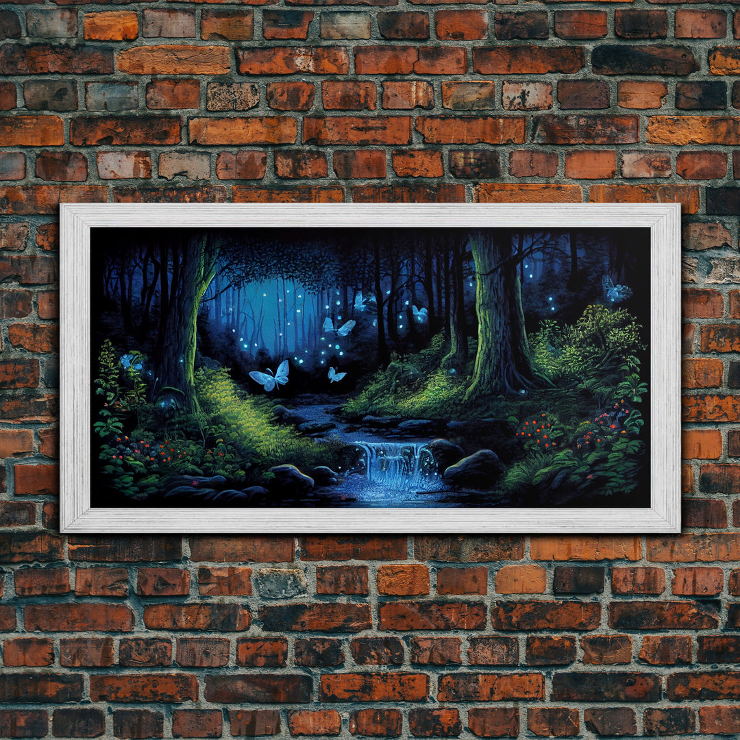 Enchanted Forest Painting, Fantasy Art, Fairy House, Fantasy, Woodland Decor, Woods, Forest, Fairy Forest with Blue Butterflies